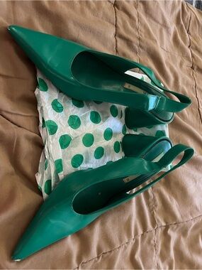 Zara Emerald Green Pointed-Toe Slingback Heels